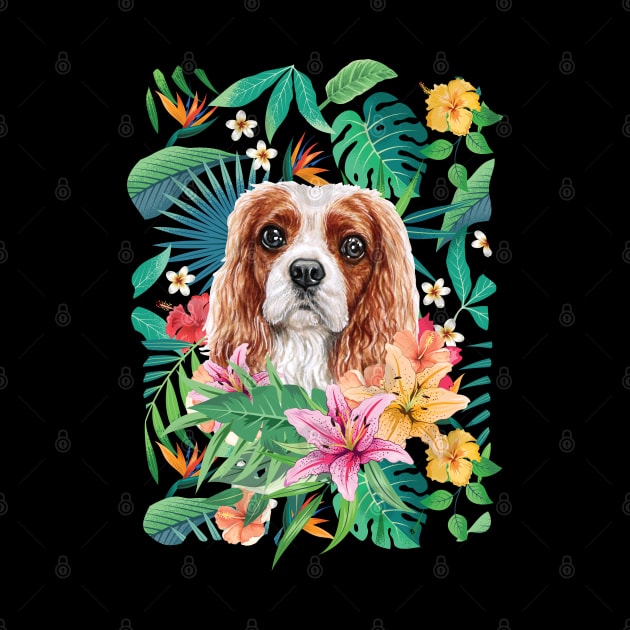 Tropical Blenheim Cavalier King Charles Spaniel by LulululuPainting