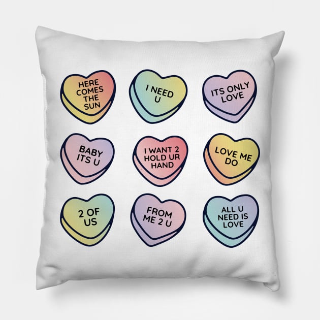 Beatles Love Songs Conversation Hearts Pillow by maura41