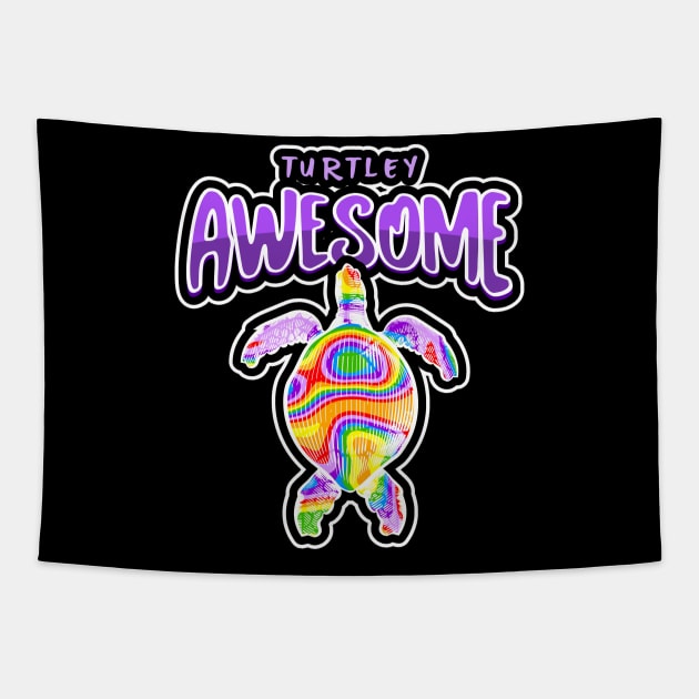 Turtley Awesome Rainbow Sea Turtle Love Tapestry by SartorisArt1