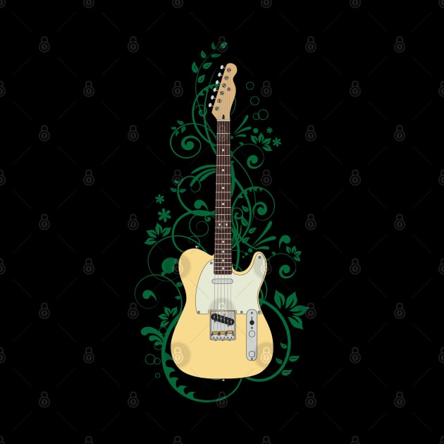 Buttercream T-Style Electric Guitar Flowering Vines by nightsworthy