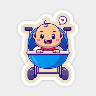 Cute Baby In Stroller Cartoon Magnet