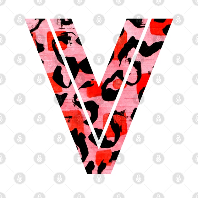 Letter V Watercolour Leopard Print Alphabet Red by Squeeb Creative