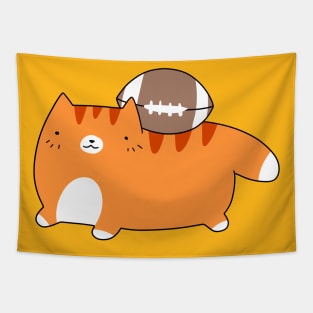 Orange Tabby Cat and Football Tapestry