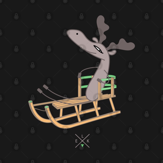 Funny moose is sledding by spontania