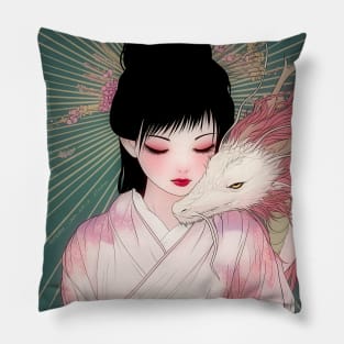 Geisha and white dragon 94011 Pillow