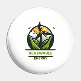 Go Green with Our Cartoon-Style Wind Turbine Landscape Design! "Renewable Energy" Pin