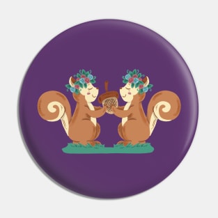 Squirrels Couple Hand Drawn Pin