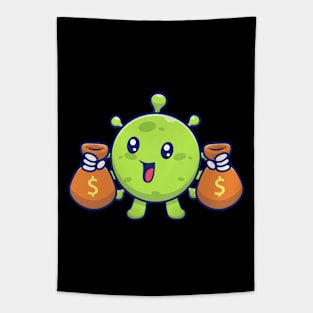 Cute virus with money cartoon 10 Tapestry