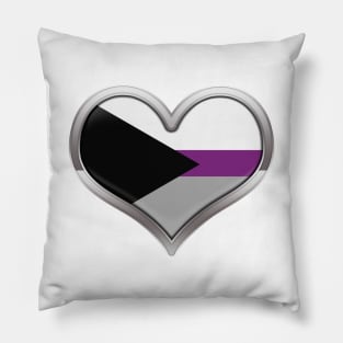 Large Demisexual Pride Flag Colored Heart with Chrome Frame Pillow