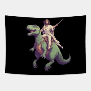 Jesus riding t rex, Funny Christian Design Tapestry