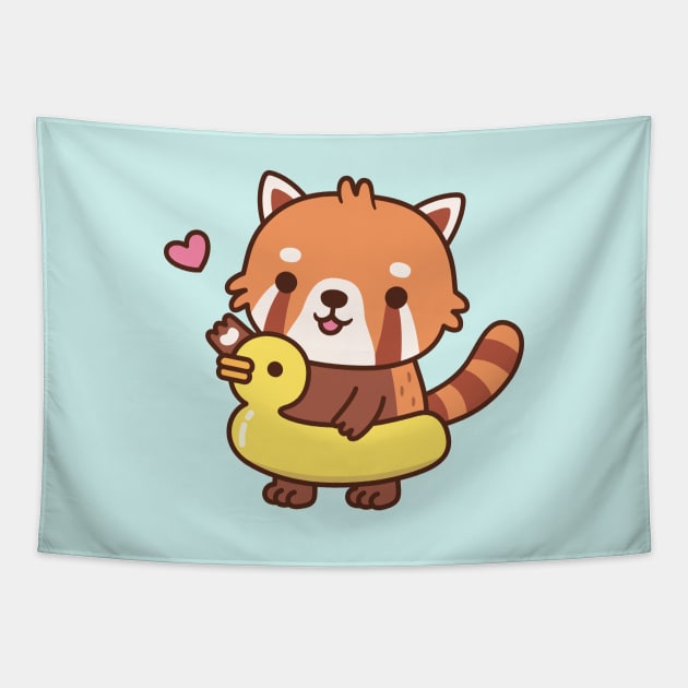 Cute Red Panda With Yellow Duck Pool Float Summer Tapestry by rustydoodle