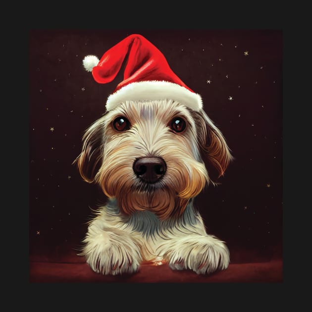 Cute Christmas Cockapoo Puppy in Santa Hat Art by Geminiartstudio