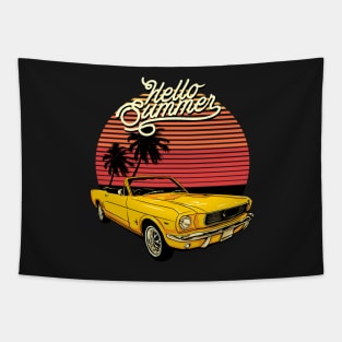 Hello Summer Taxi Beach Tapestry