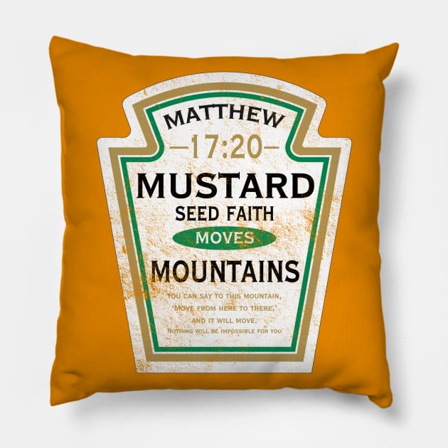 Mustard Seed Faith, distressed Pillow by MonkeyKing