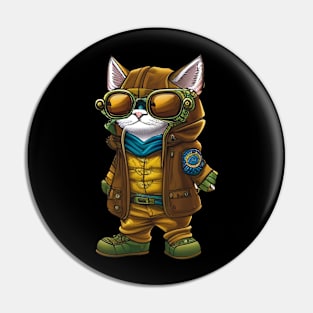 Steampunk Cat in Goggles and Jacket Pin