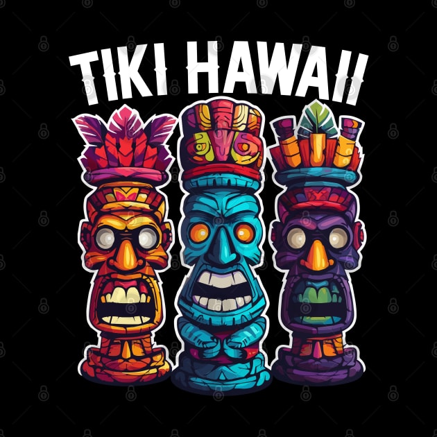 Three Tiki Statues - Tiki Hawaii (with White Lettering) by VelvetRoom