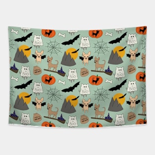 Halloween chihuahuas - light blue green Tapestry