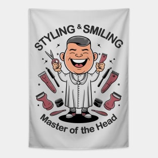 styling and smilimg master of the head Tapestry