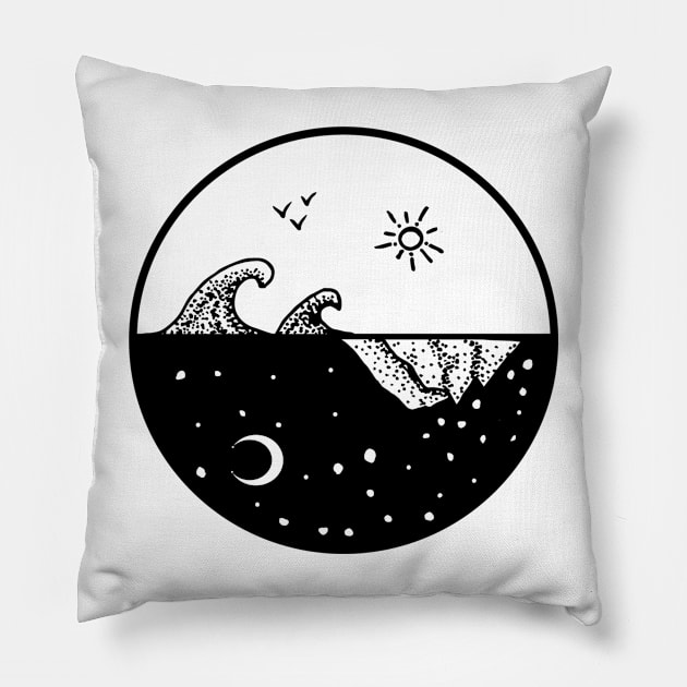 Sea & Mountain Circle Pillow by quirkyandkind