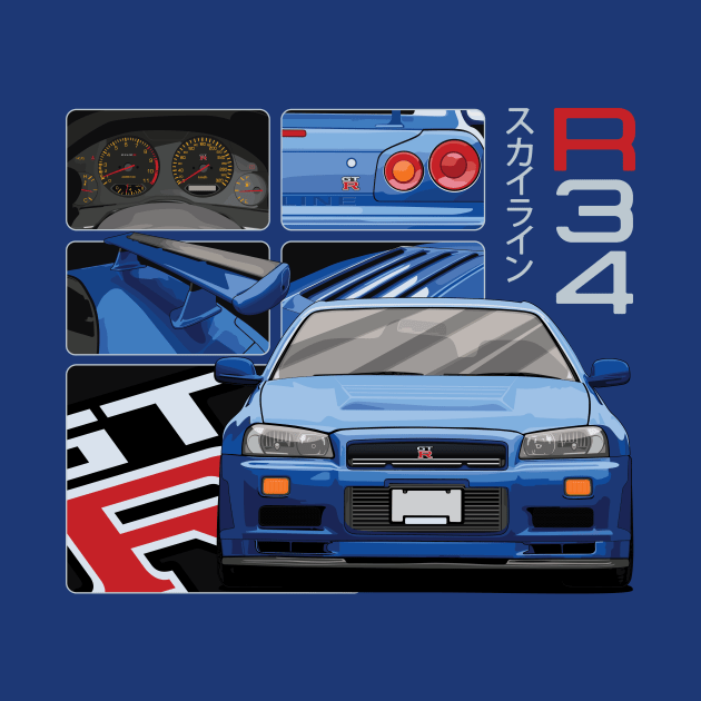 Nissan Skyline GTR R34 Drawing Vector by Ajie Negara