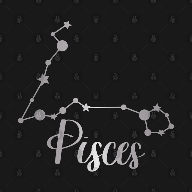 Pisces Zodiac Constellation in Silver - Black by Kelly Gigi