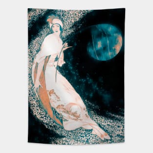 Woman and the Teal Moon Tapestry