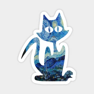 Cat Van Gogh Starry Night Magnet