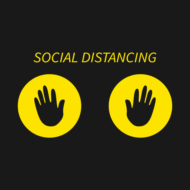 Social distance black handprints in yellow circle. by Inari