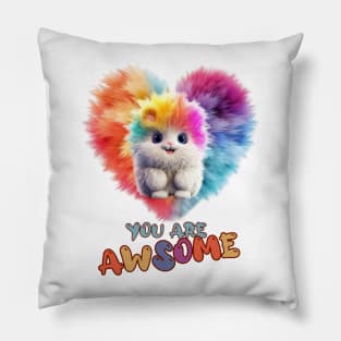 Fluffy: "You are awsome" collorful, cute, furry animals Pillow