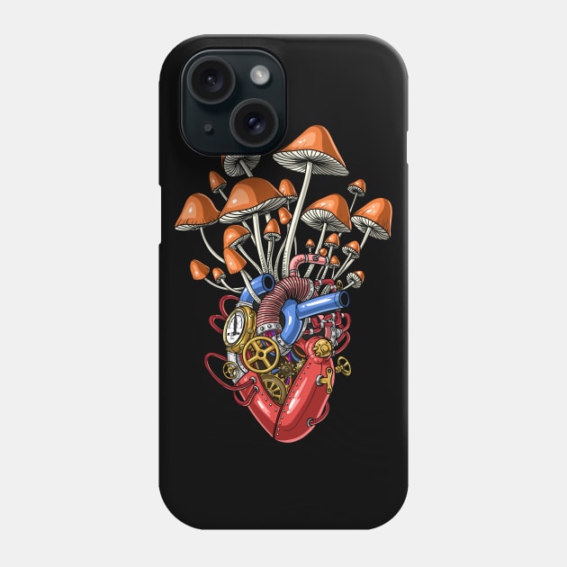 Magic Mushrooms Steampunk Heart Phone Case by underheaven