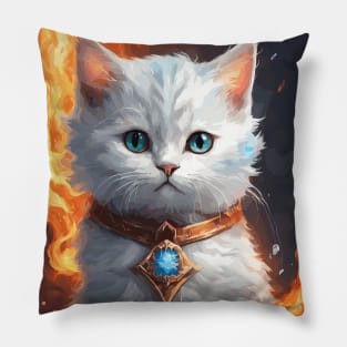 Fire and Ice Cute White Cat Pillow