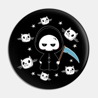 Spooky Grim Reaper with Cats Pattern Halloween Pin