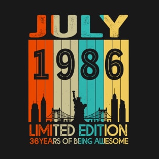 Vintage July 1986 Limited Edition 36 Years Of Being Awesome T-Shirt