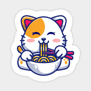 Cute cat eating ramen with chopstick cartoon Magnet