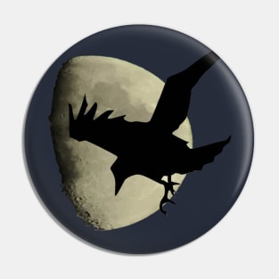 Half Moon With Flying Raven Crow Silhouette Pin