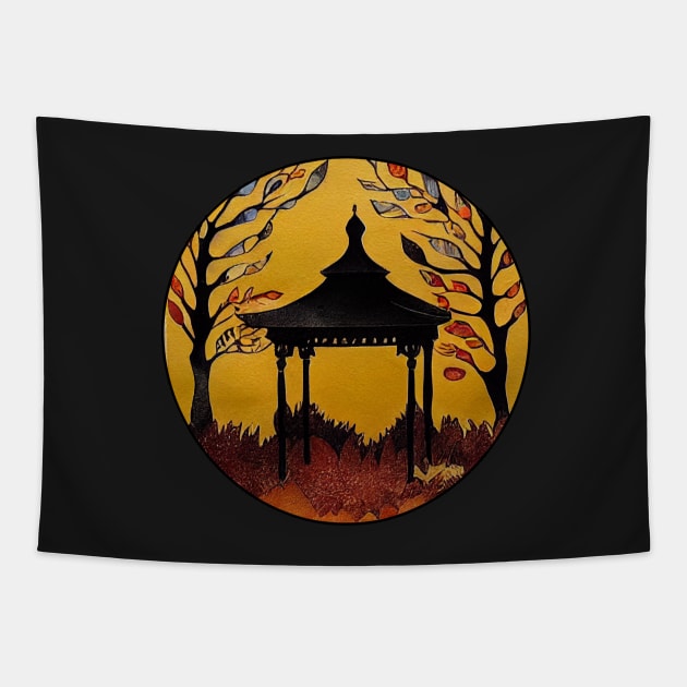 Gazebo at Town Square - Spring - Yellow Sky - Gilmore Tapestry by Fenay-Designs