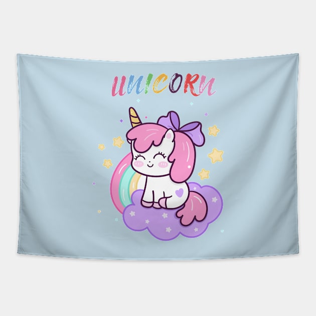 Unicorn Chubby Lover Tapestry by JeffDesign