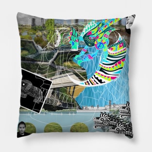 the mind of the landscape and the sketch in ecopop collage Pillow