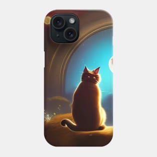 gato sentado debajo de la luna Phone Case