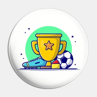 Soccer Sport Trophy with Soccer Ball and Shoes Cartoon Vector Icon Illustration Pin