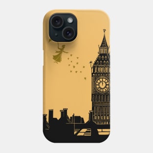 Mary Poppins and Big Ben Linocut in black and yellow Phone Case