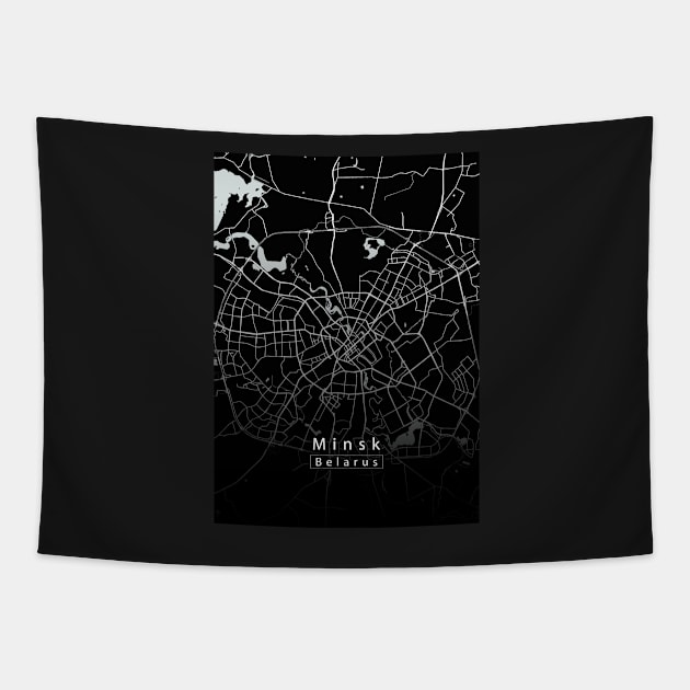 Minsk Belarus City Map dark Tapestry by Robin-Niemczyk