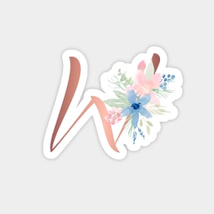 Letter WRose Gold and Watercolor Blush Pink and Navy Magnet