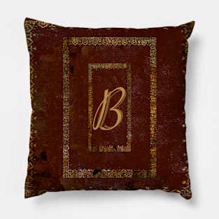 Old Leather Look Book Cover Monogrammed Letter B Pillow