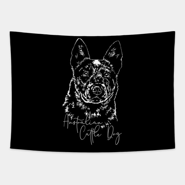 Funny Australian Cattle Dog lover dog portrait Tapestry by wilsigns