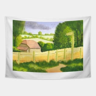 The Barn in Cornfield Tapestry