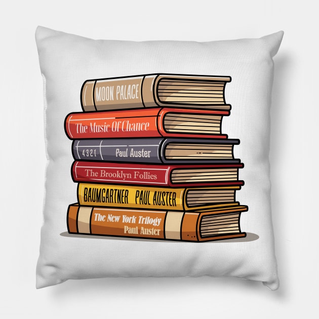 Paul Auster Book Stack - Book Lovers Gift Pillow by DankFutura