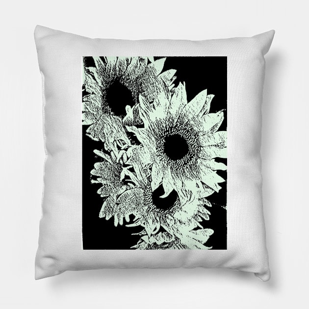 Sunflowers in Black and White Pillow by Tovers