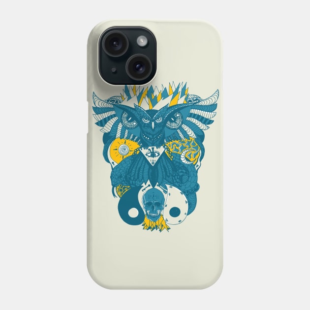 Retro Wave Owl And Ageless Skull Phone Case by kenallouis