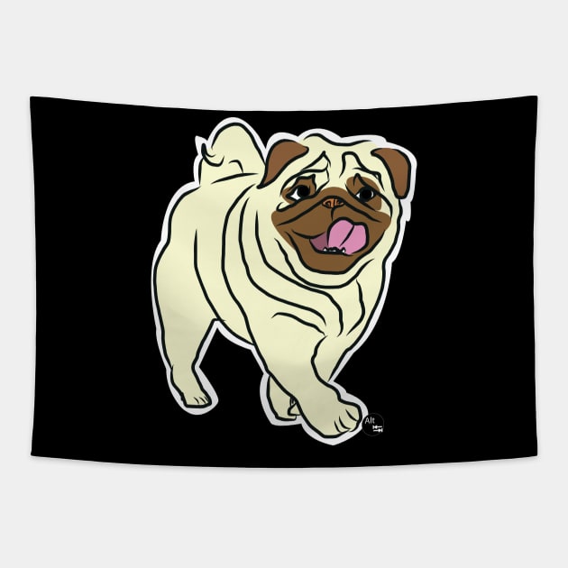 Happy Pug Tapestry by AltTabStudio